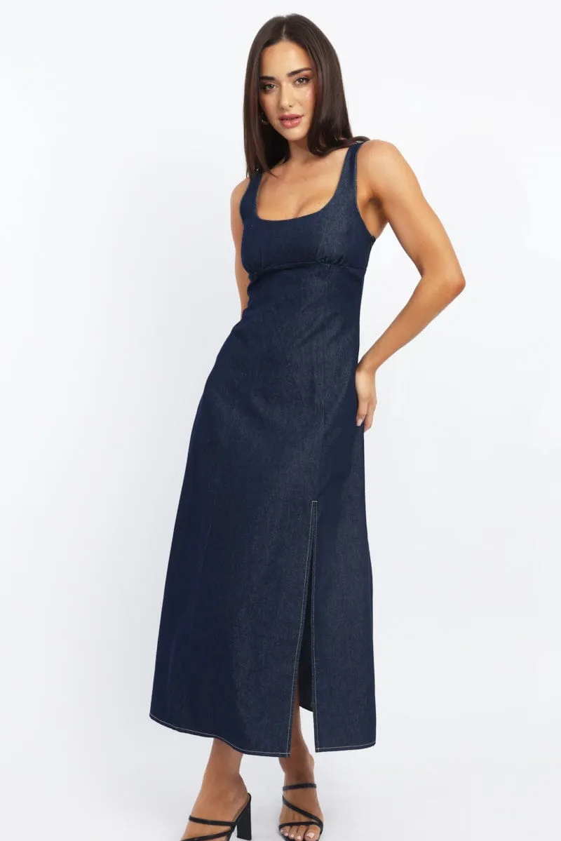 Minimalist Design Blue Midi Dress Singlet