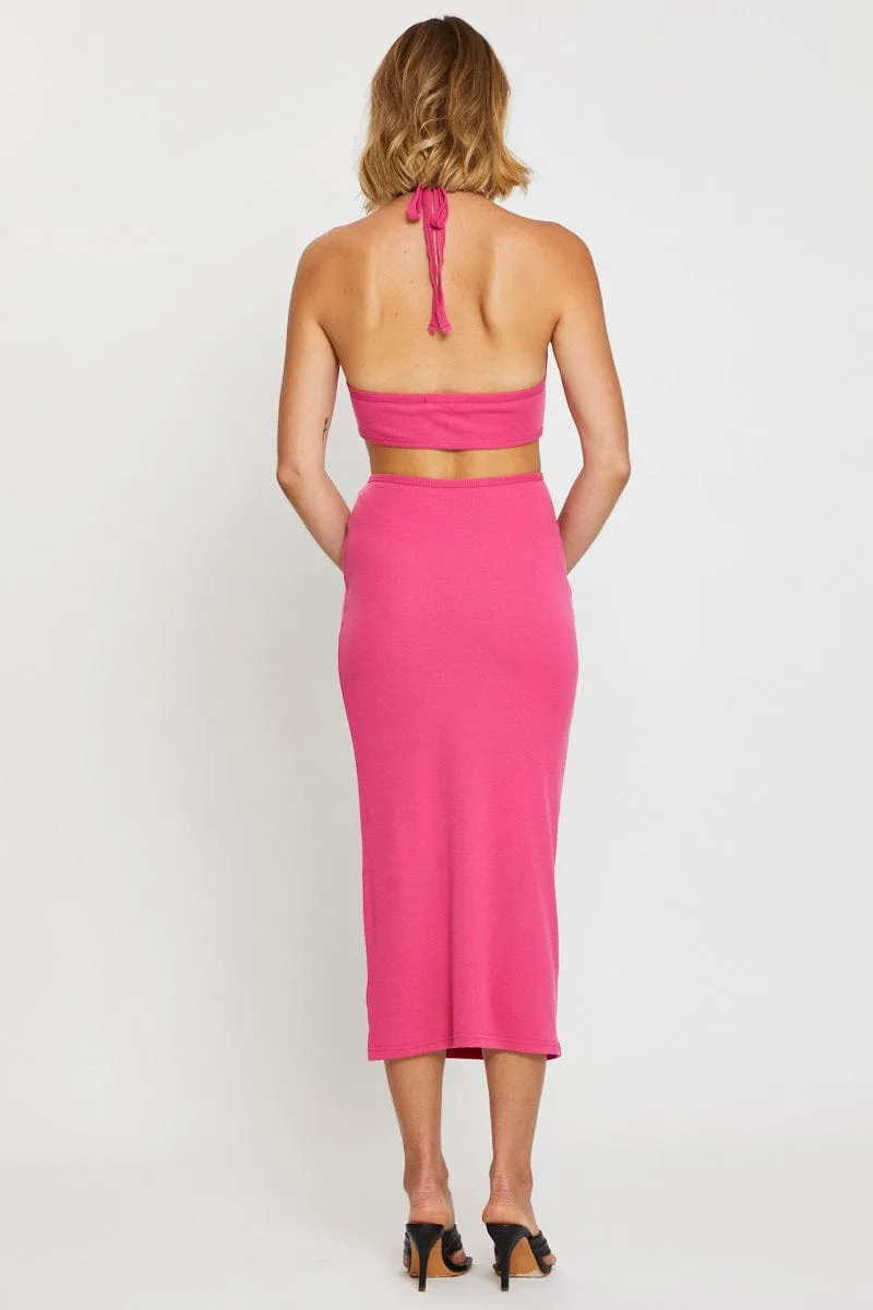 Airy Shape Pink Midi Dress Sleeveless