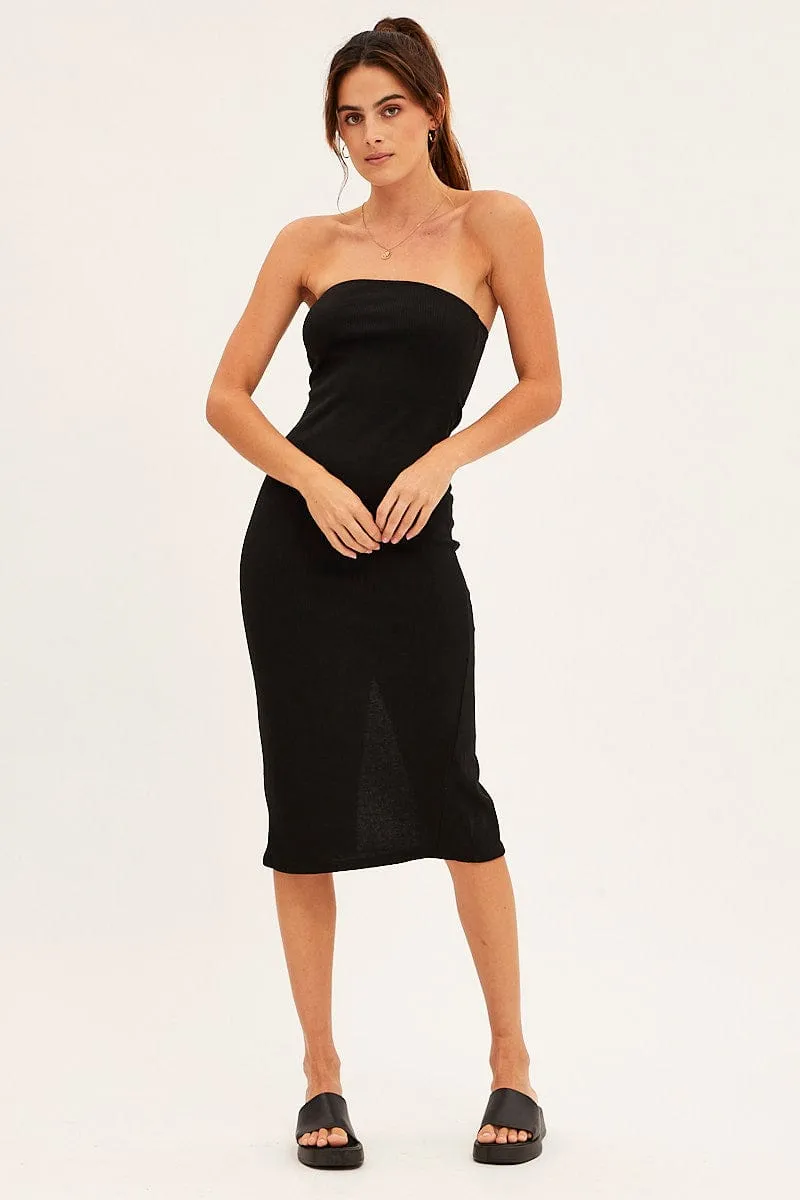 Black Ribbed Evening Dress Strapless Pack Friendly Flower Lane
