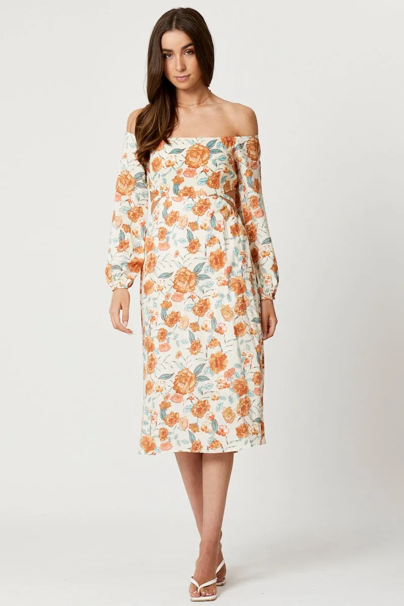 Print Long Sleeve Cut Out Dress Minimalist Girl
