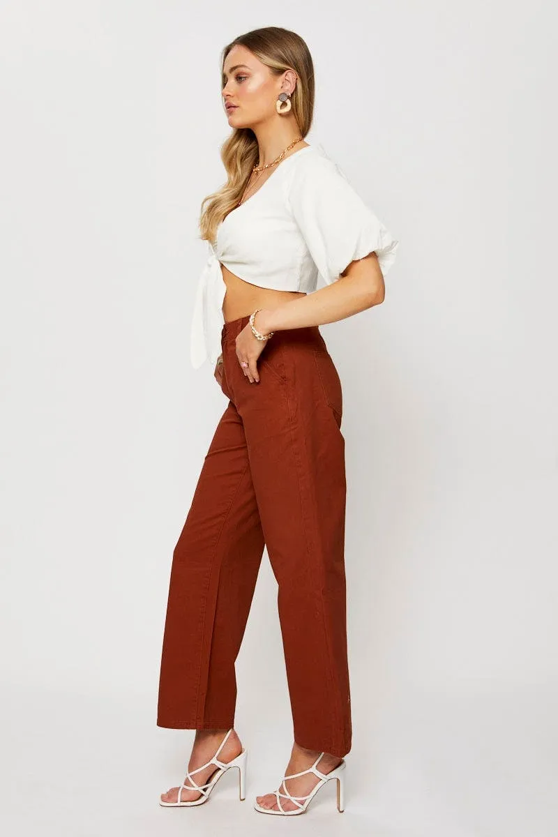 Classy Fit ArticulatedJoints Beige Pants Wide Leg Cotton