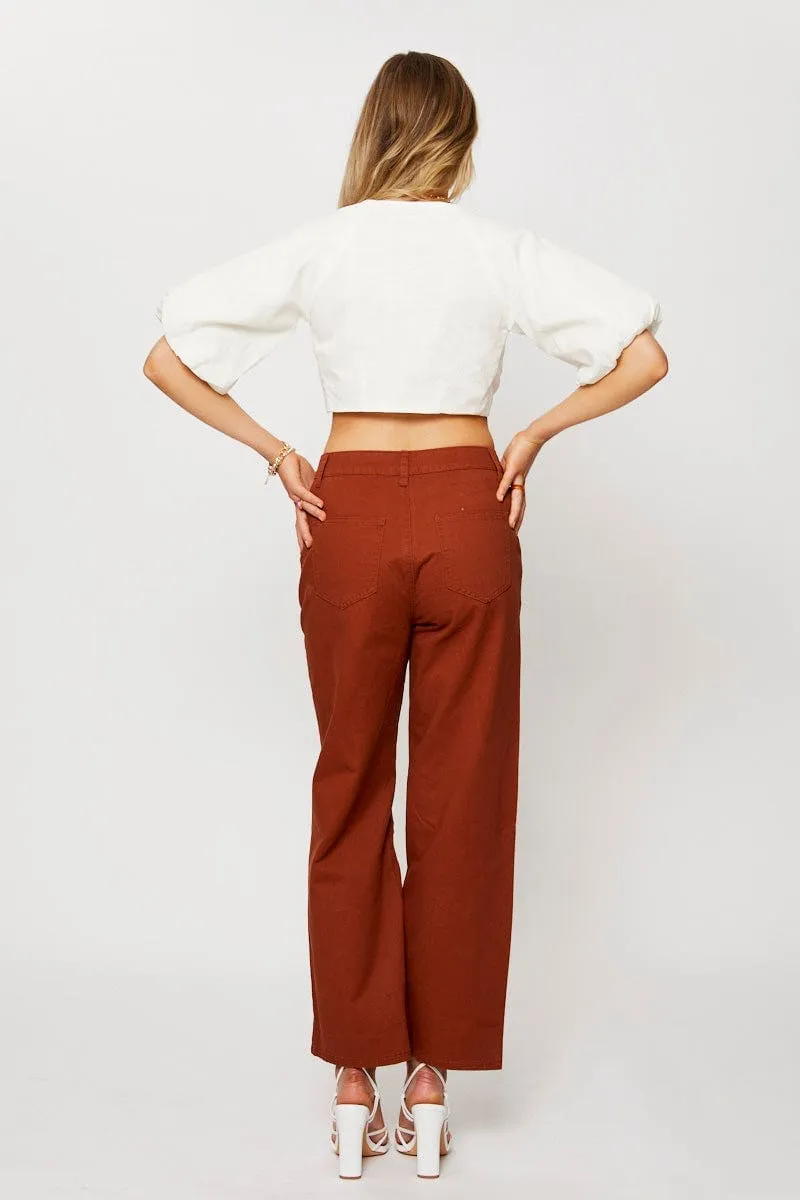Beige Pants Wide Leg Cotton Flattering Fit Wear