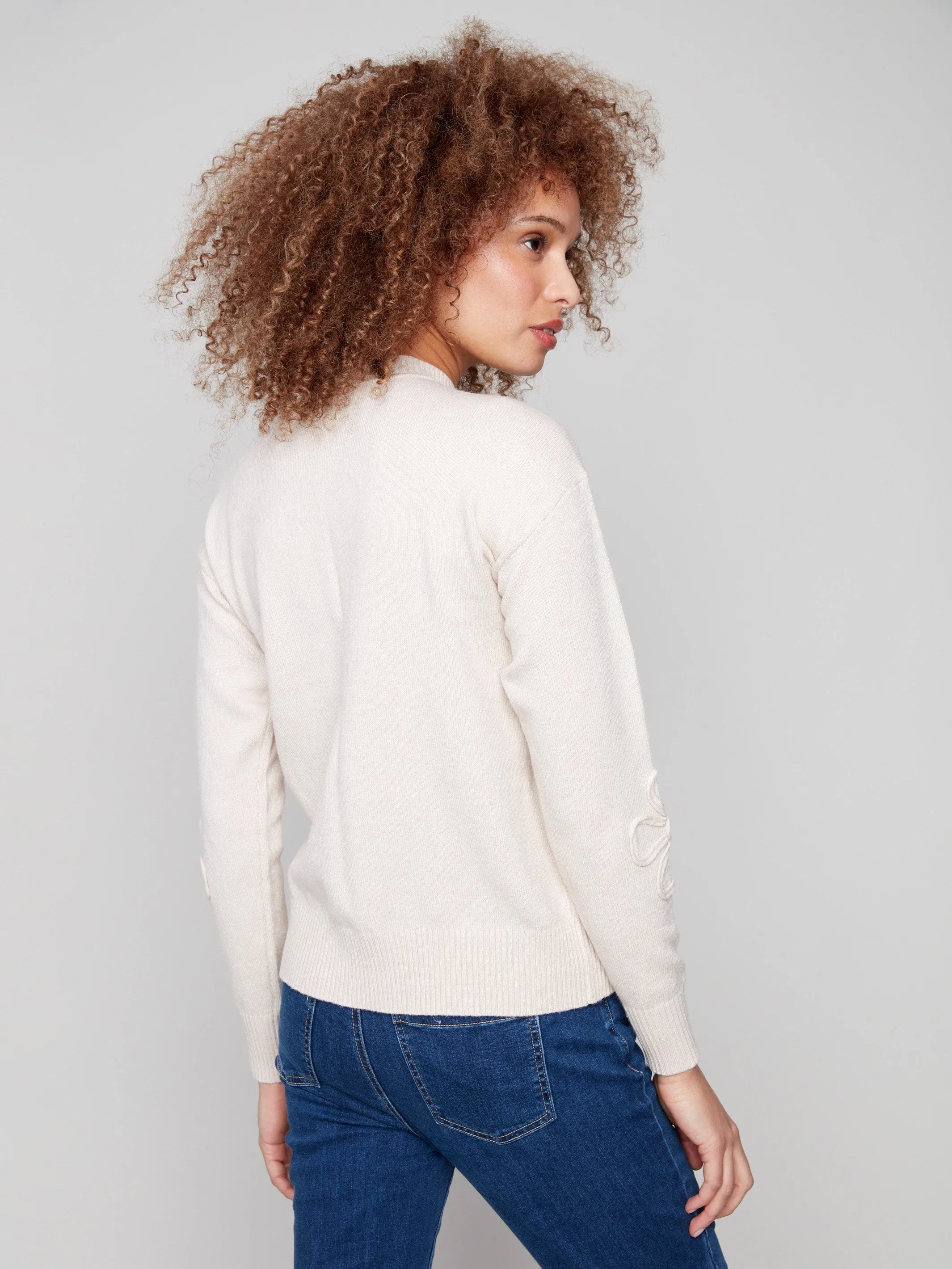 Luxury Comfort Crew Neck Floral Soutache Sweater - Heather Oat