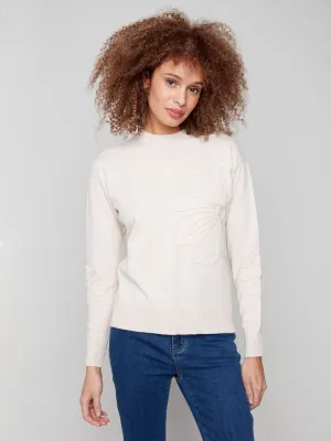 Crew Neck Floral Soutache Sweater - Heather Oat Light Knit