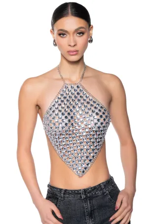 PRESSURE MAKES DIAMONDS HALTER NECK CHAIN TOP High Collar