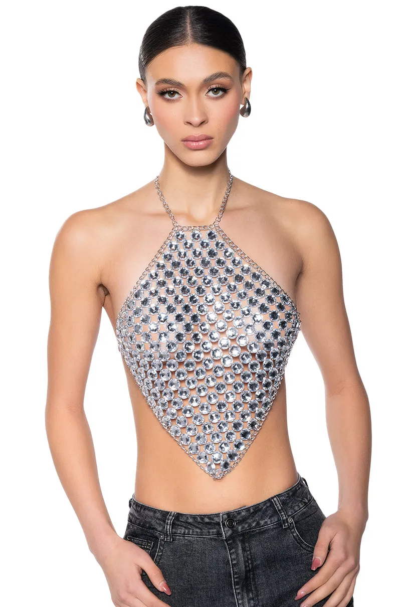 PRESSURE MAKES DIAMONDS HALTER NECK CHAIN TOP High Collar