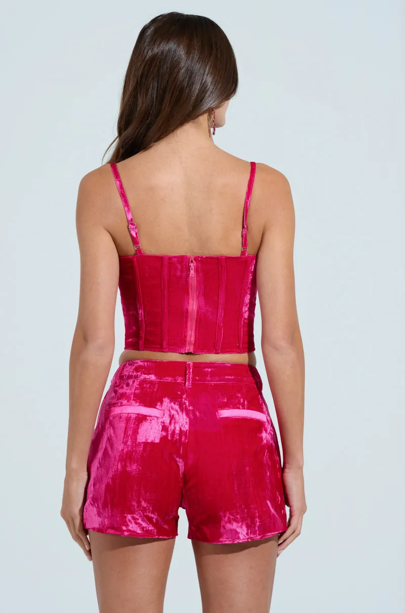 PRETTY IN PINK VELVET CORSET Ribbed Edging Adaptive Compression