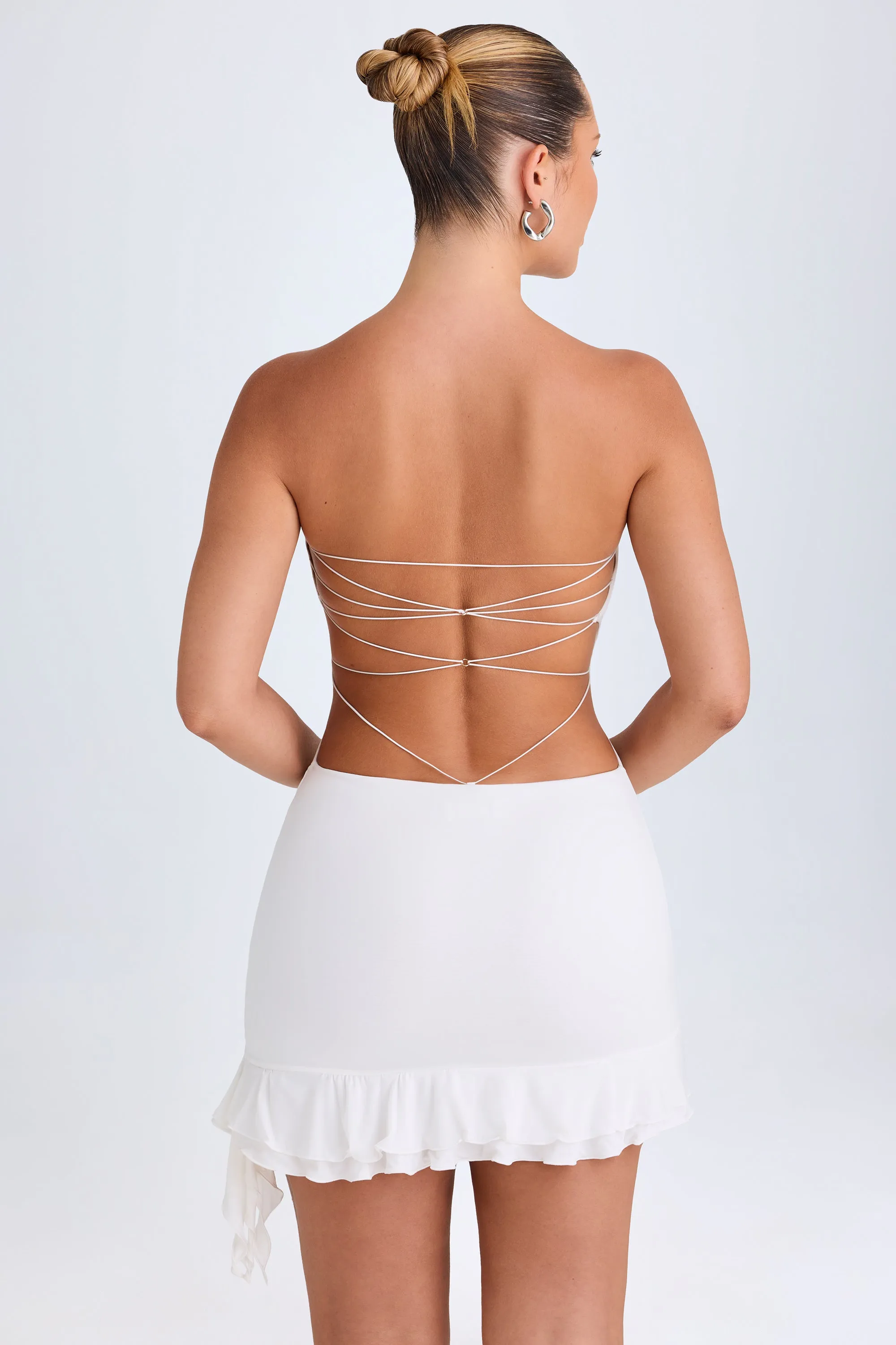 Durable Zipper Trend Edge Ruffle-Trim Cut-Out Bandeau Mini Dress in White
