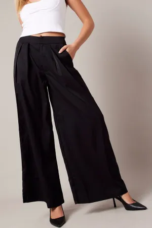 Black Wide Leg Pants High Rise Lightweight Feel Flexible Fabric