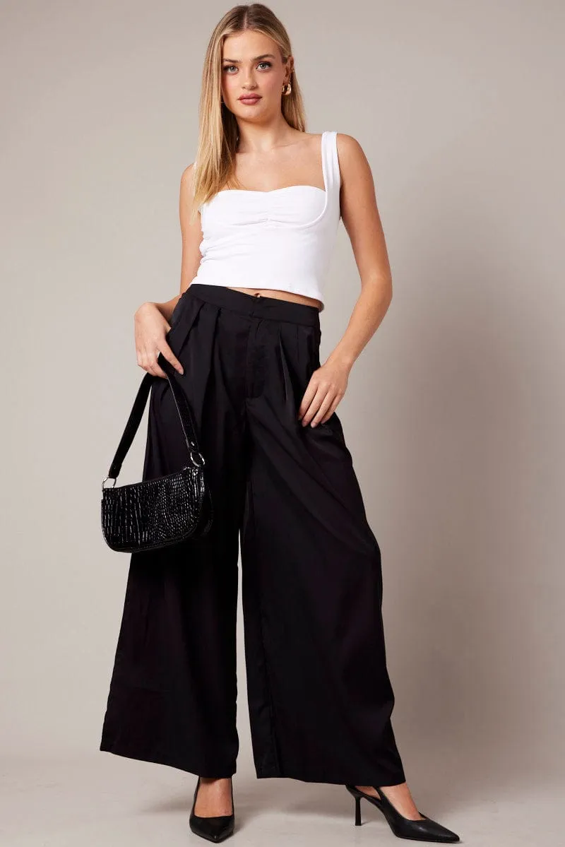 Black Wide Leg Pants High Rise Flexible Ankle Cuffs NonChafingLegs