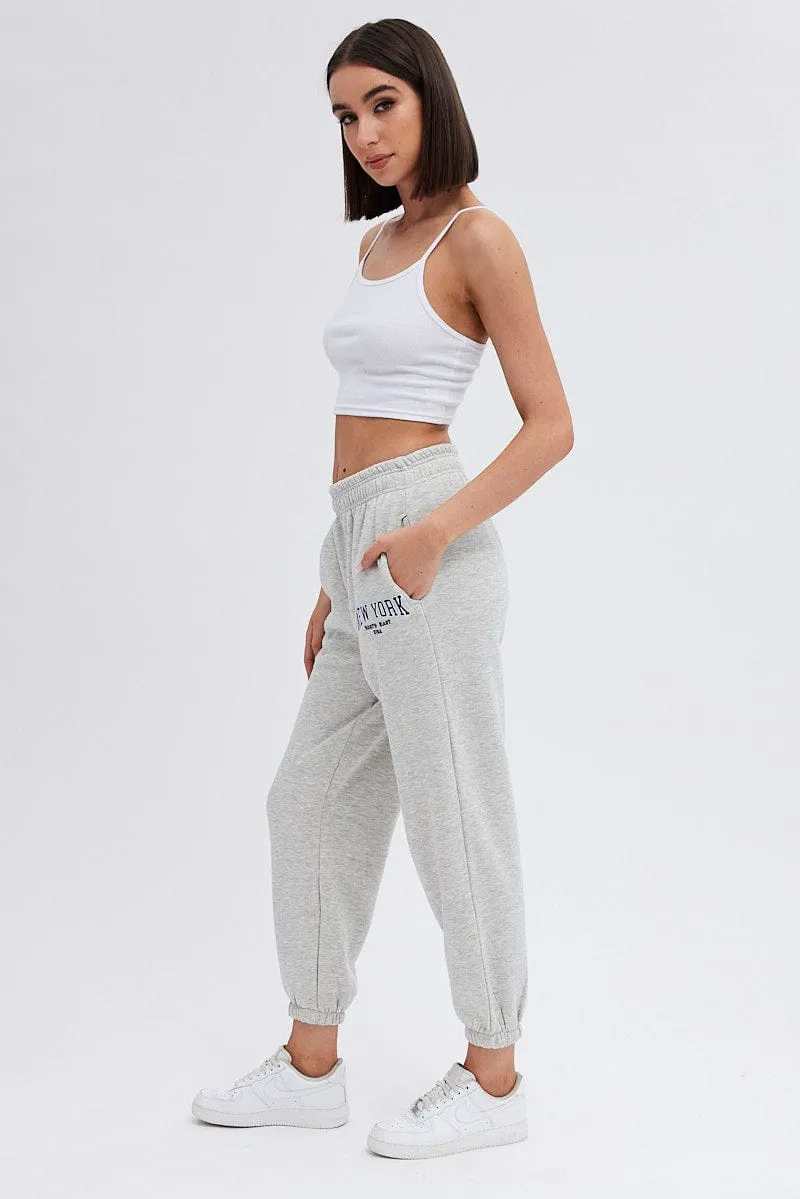 Basic Style anti slip grip Grey Track Pants High Rise Jogger