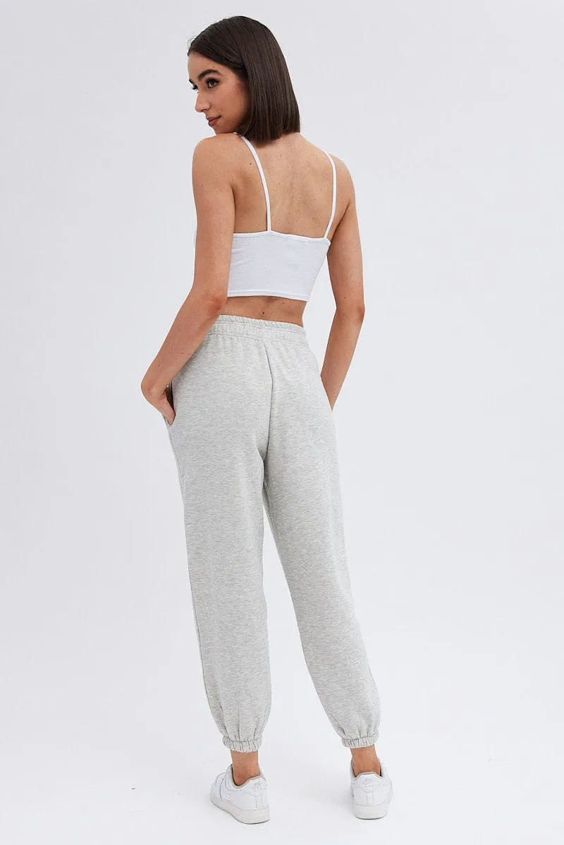 Rubberized grip MoistureWickingFabric Grey Track Pants High Rise Jogger