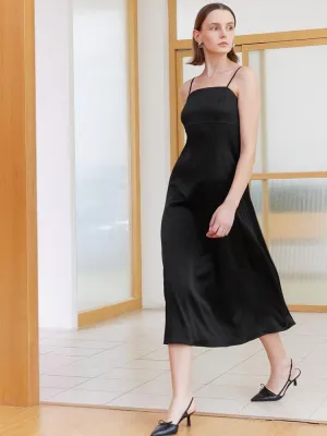 Plane Mood Noble Core Black Triacetate Spaghetti Strap Midi Dress