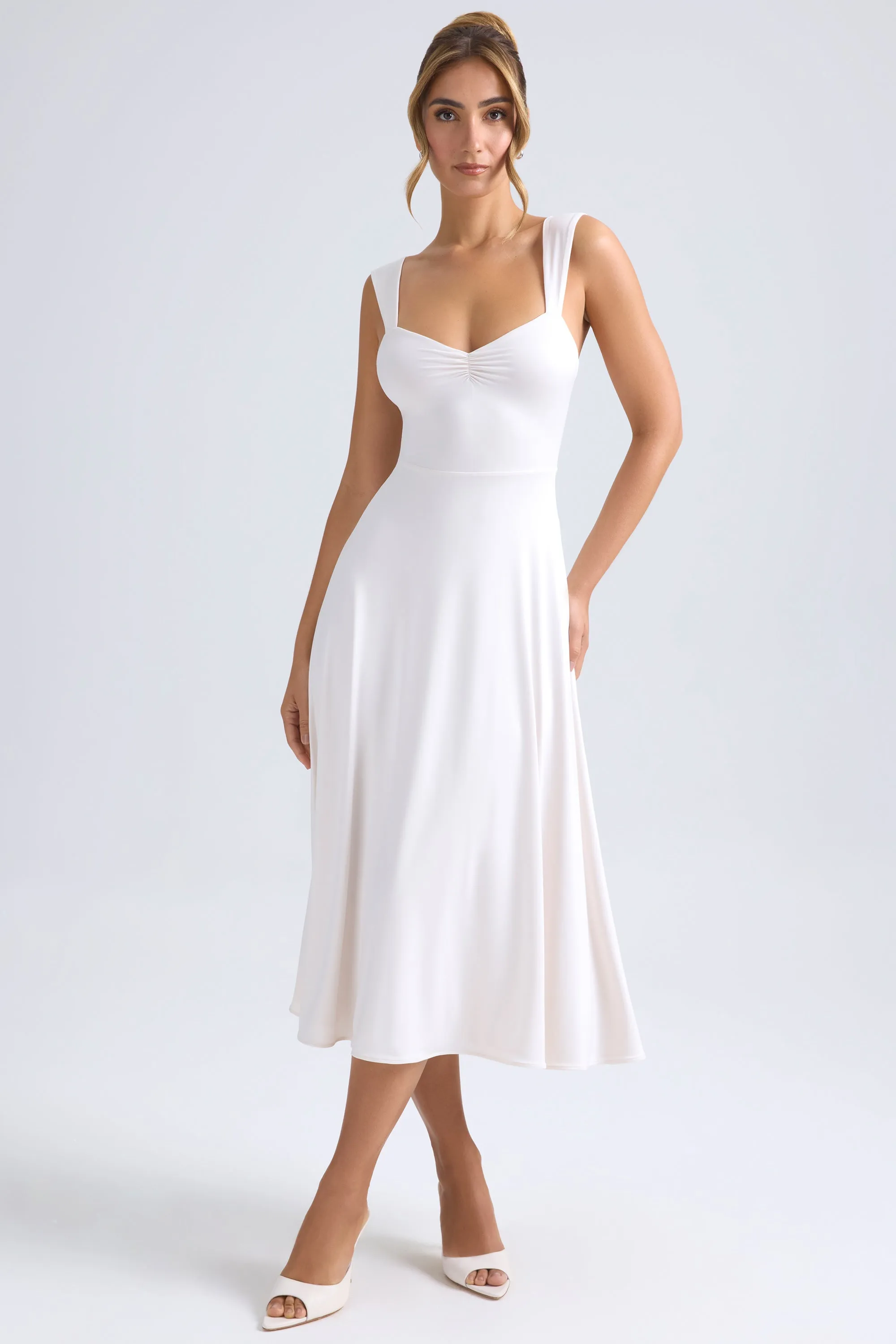 Sweetheart-Neck Ruched Midaxi Dress in Ivory EasyCareMaterial