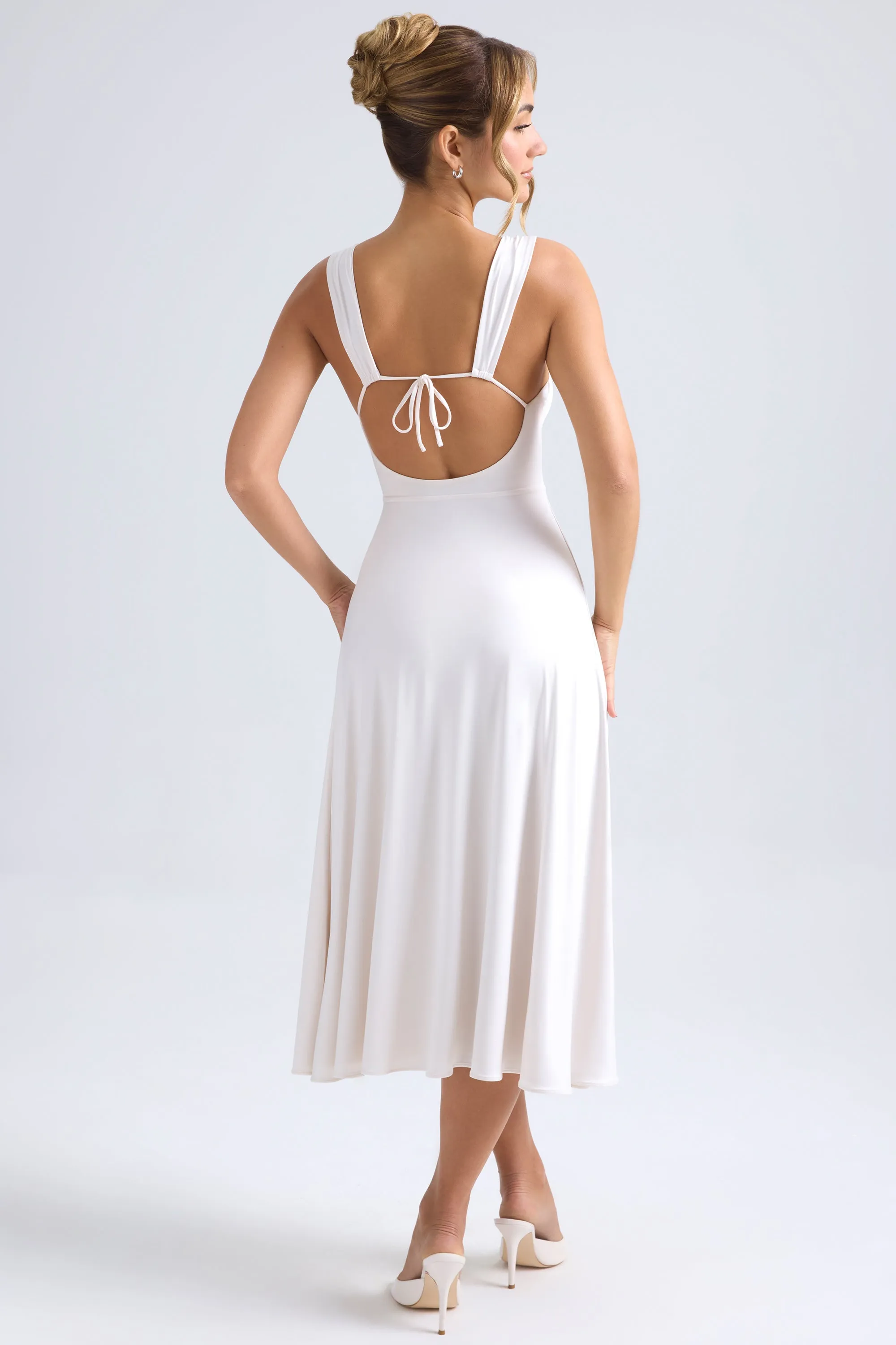 ButterSoftKnit Glow Up Sweetheart-Neck Ruched Midaxi Dress in Ivory