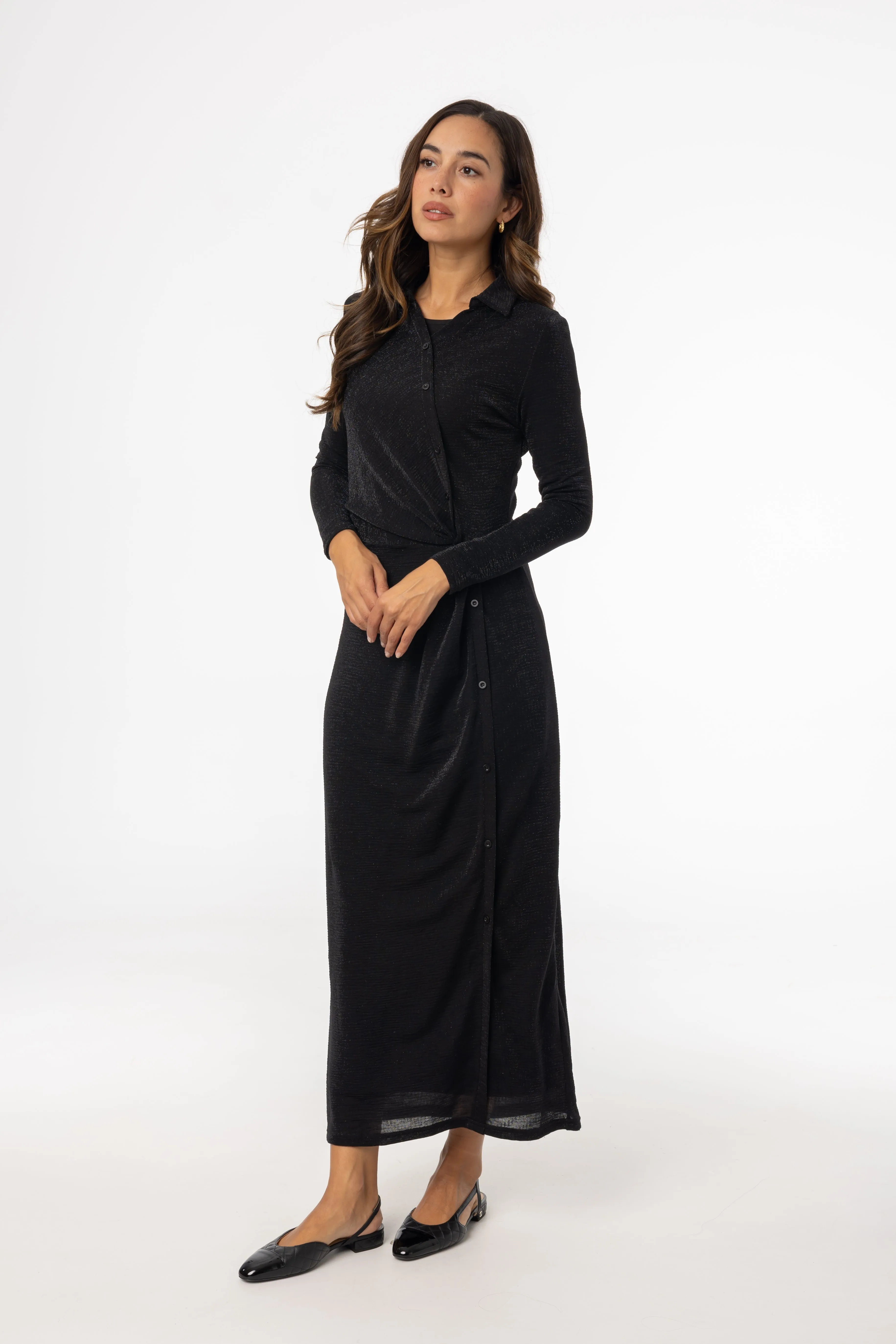 Active Wear Classic Jeans Black Sparkle Side Button Maxi Dress