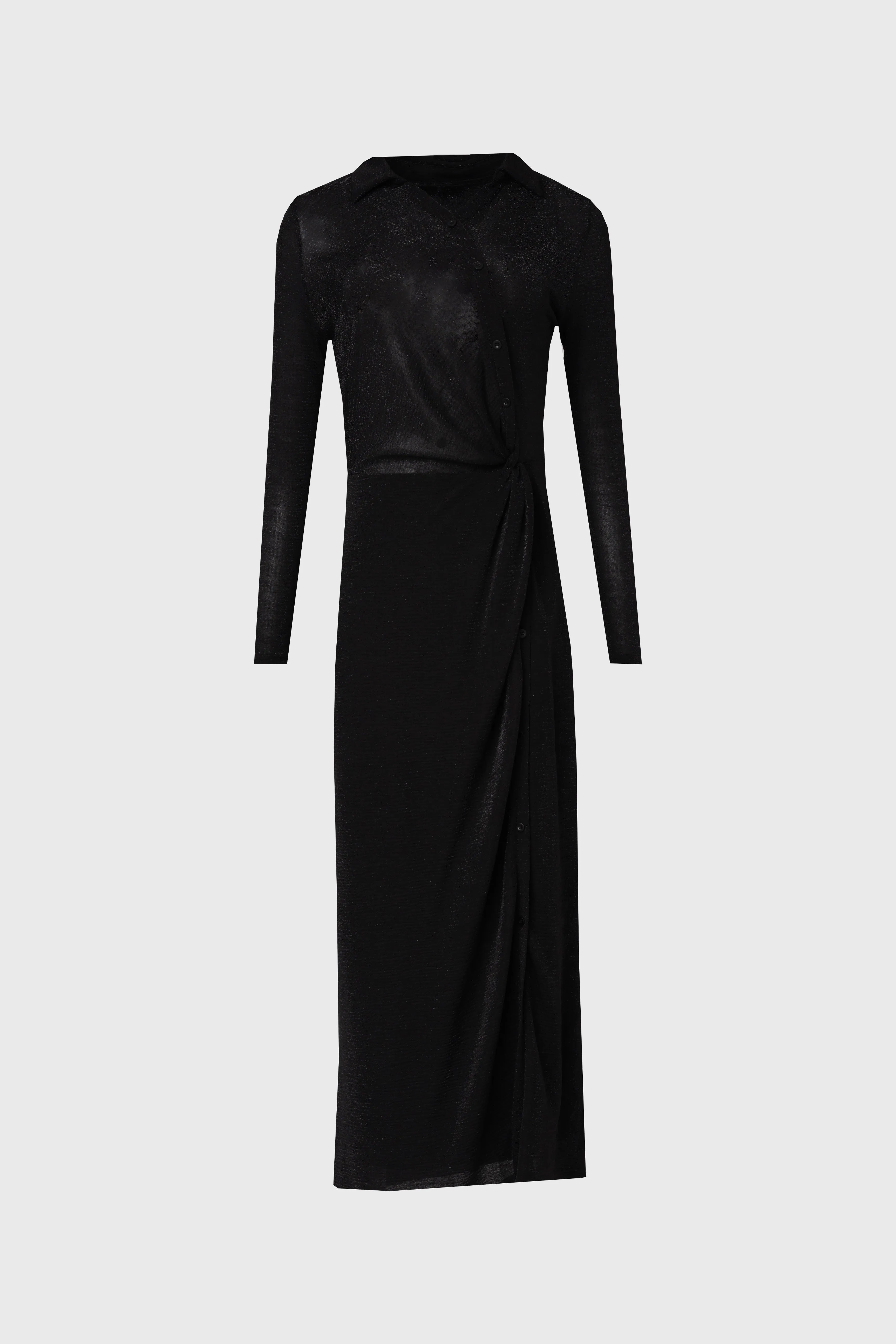 Road Soul AntiPillingFabric Black Sparkle Side Button Maxi Dress