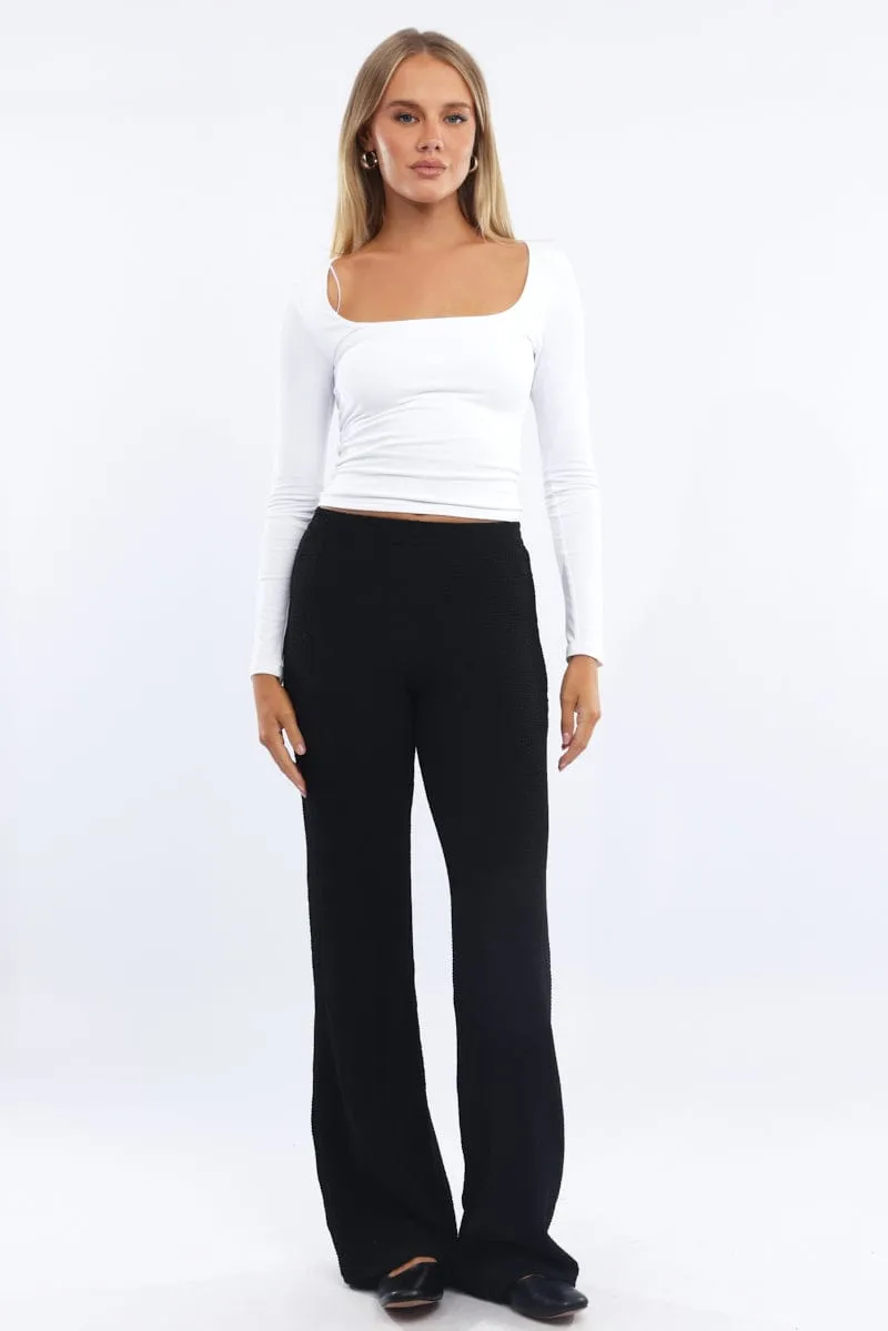 SmoothZipper Black Wide Leg Pants Textured Fabric