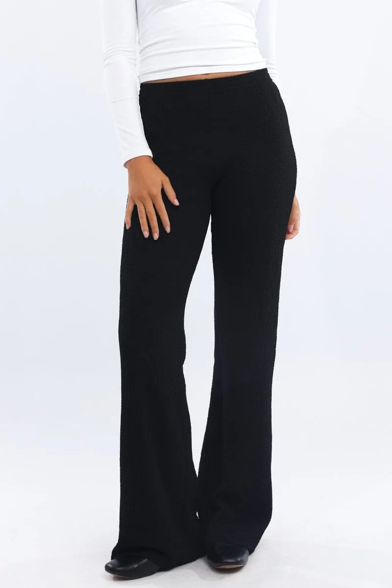 Black Wide Leg Pants Textured Fabric AntiPilling Erasable Logo Patch