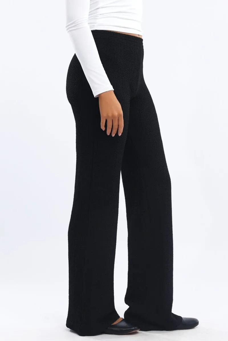 High Waist Stretch Corduroy texture Black Wide Leg Pants Textured Fabric