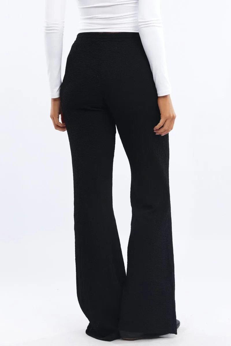 Black Wide Leg Pants Textured Fabric Flexible Knee Articulation AntiStaticTreatment