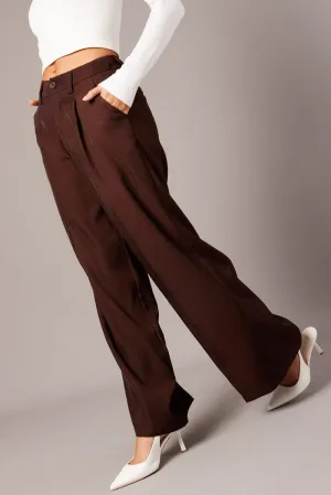 Layered Style Brown Wide Leg Pants High Rise