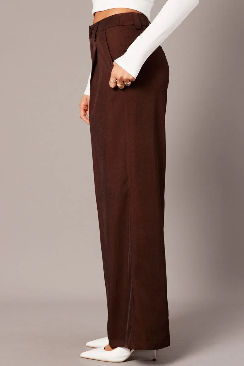 Brown Wide Leg Pants High Rise OdorResistant Moisture wicking