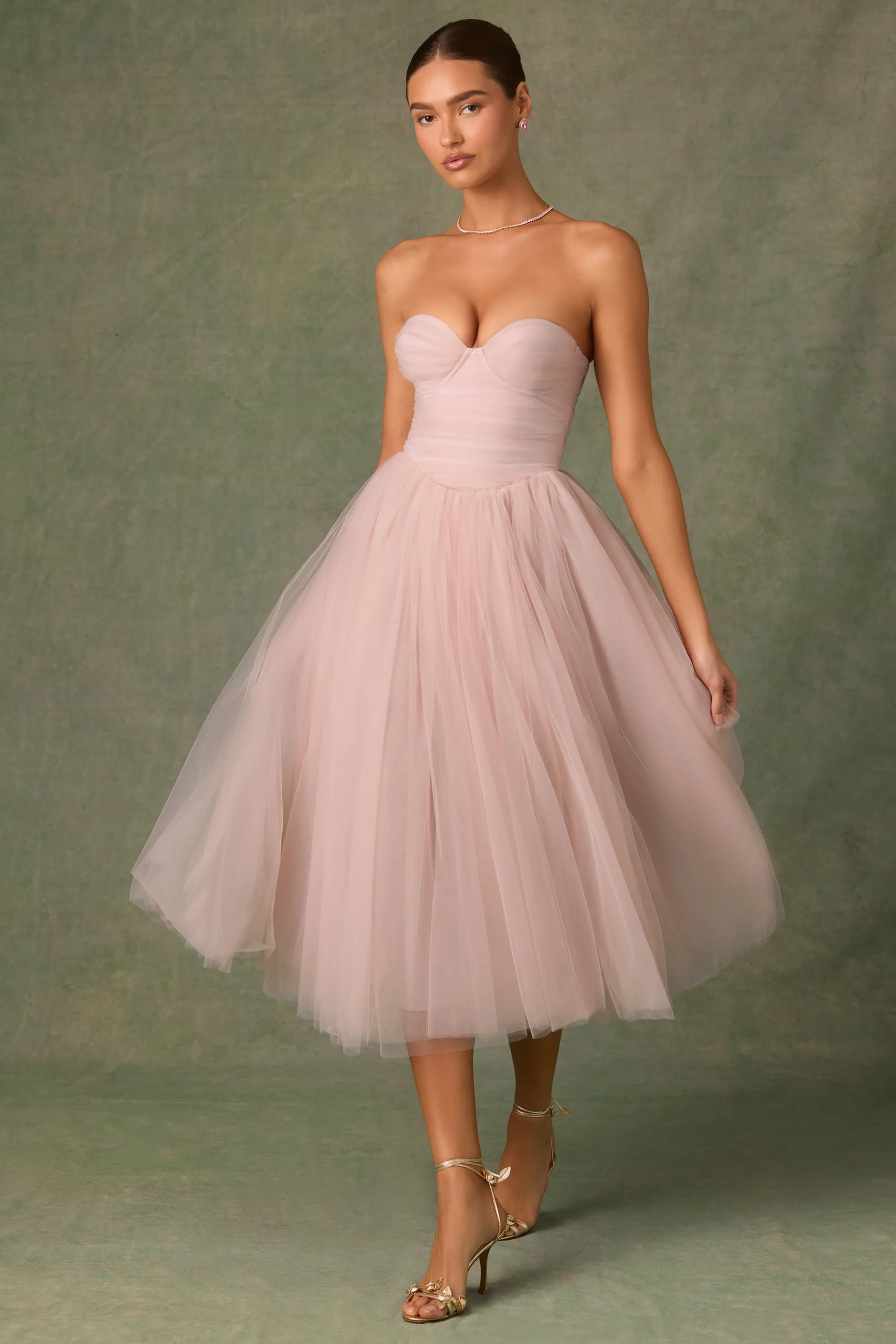 Tulle Corset Midaxi Dress in Dusty Rose Bright Color Tribal Soul