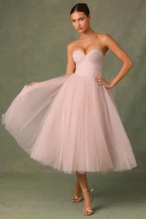 Mediterranean Air Light Flow Tulle Corset Midaxi Dress in Dusty Rose