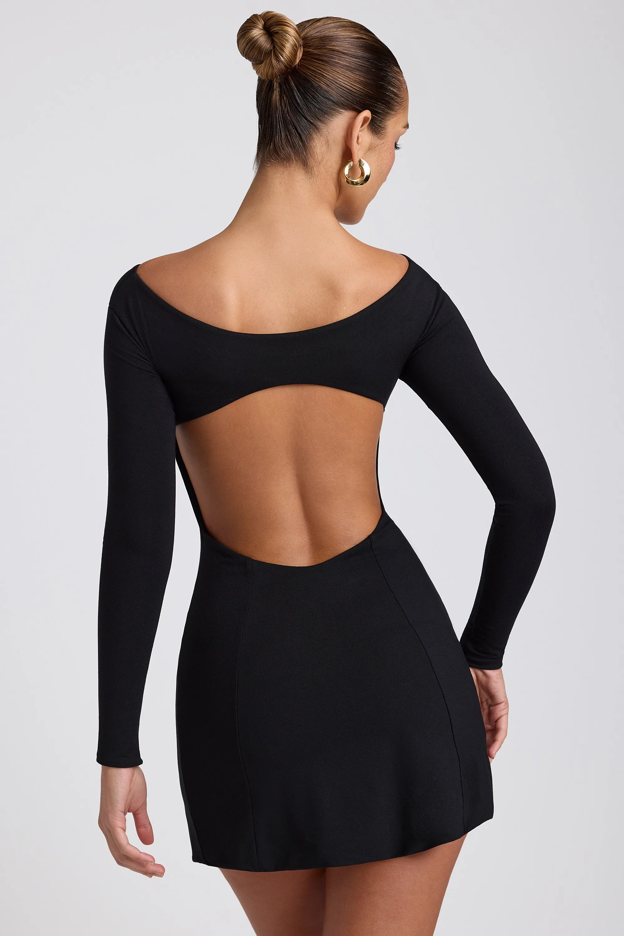 Light Mode Modal Twist-Front Long-Sleeve Mini Dress in Black