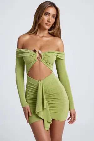 Hardware Detail Off-Shoulder Cut-Out Mini Dress in Olive Green Elegant formal mini gown Dance Floor