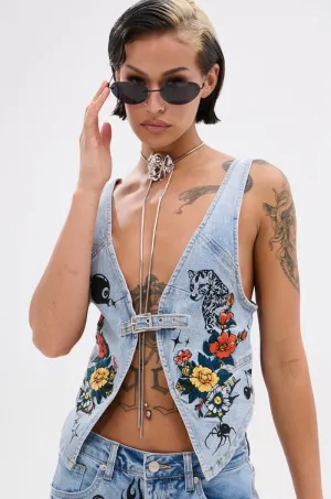 OUT OF MY LEAGUE DENIM HALTER TOP Anti Pill Fabric
