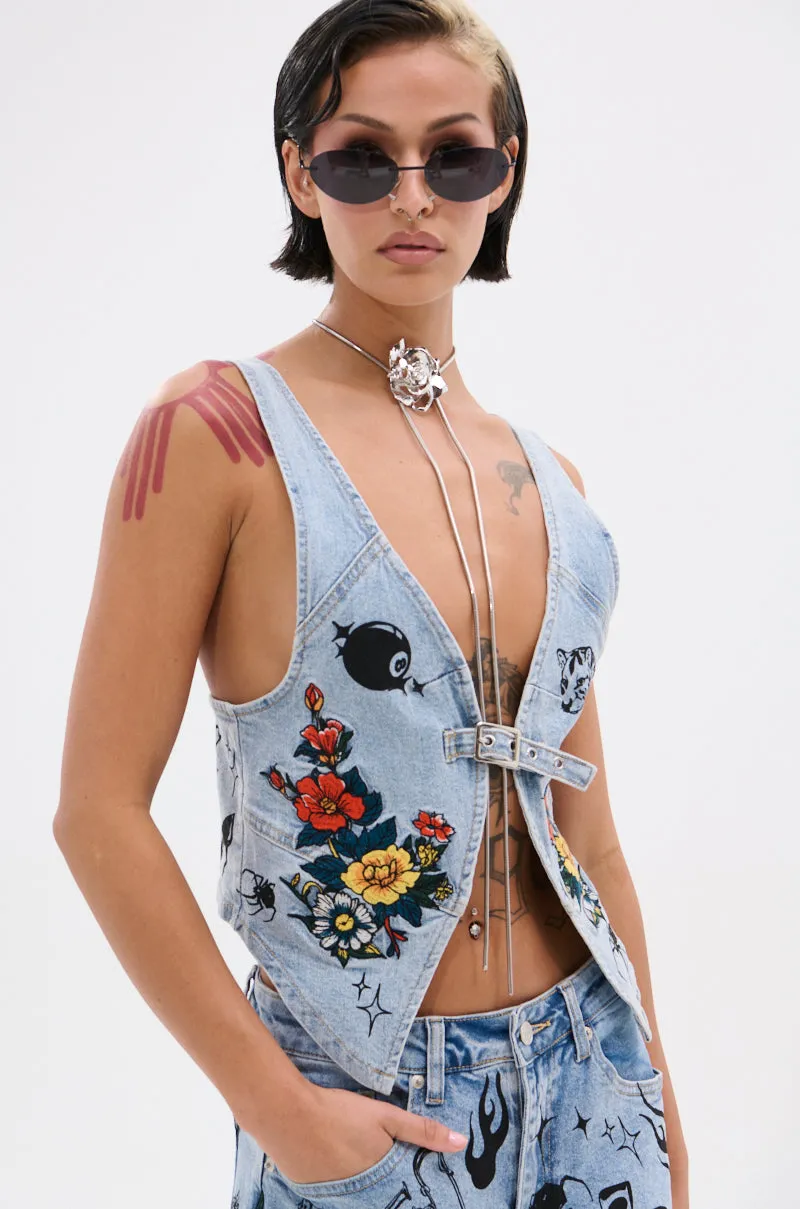 Weapon - mounting OUT OF MY LEAGUE DENIM HALTER TOP