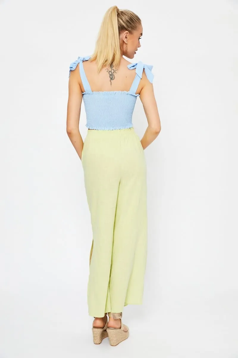 QuickReleaseFastenings Yellow Linen Blend Elastic Side Slit Wide Leg Pants