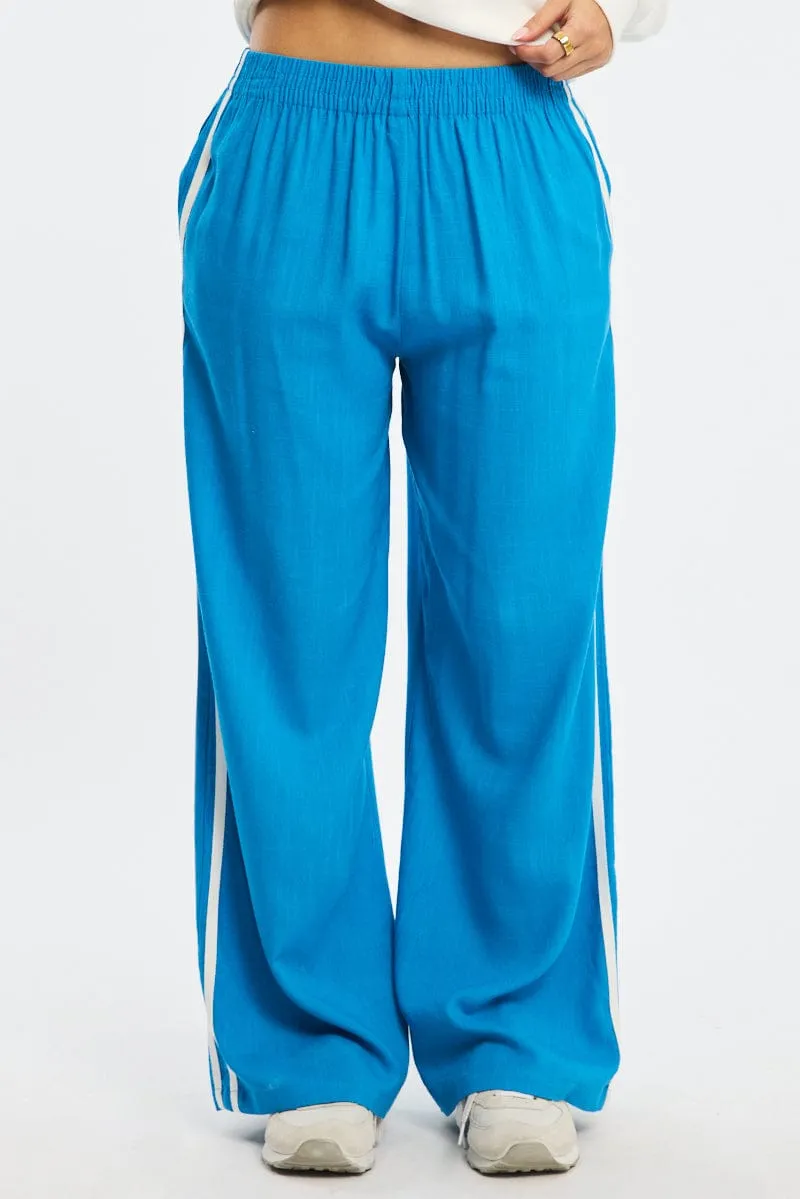 Blue Wide Leg Pants Side Stripe Minimal Vibe