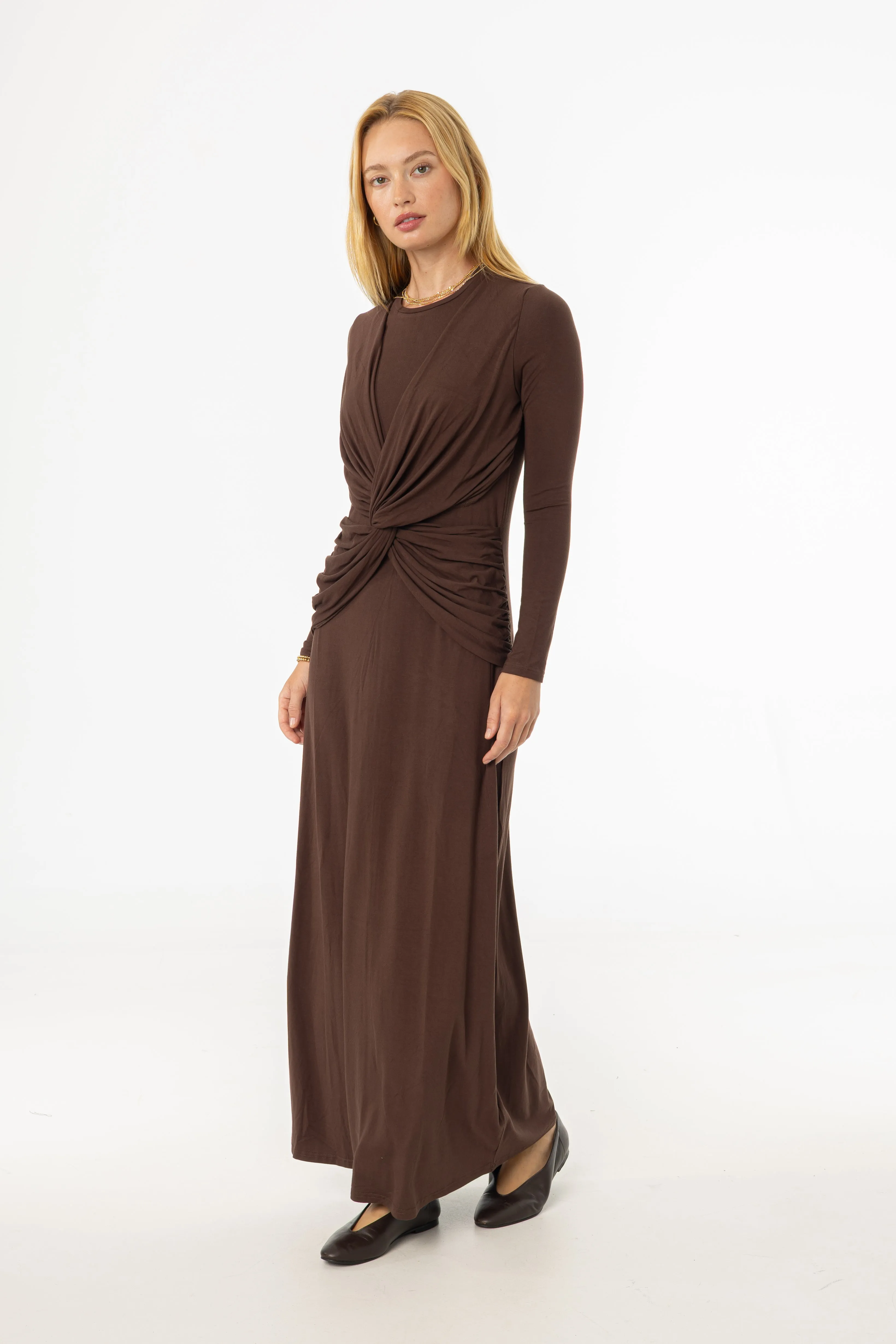 AntiSnagTechnology Workwear Essentials Brown Knot Crossover Maxi Dress