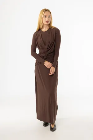 Colorfast Dye Brown Knot Crossover Maxi Dress