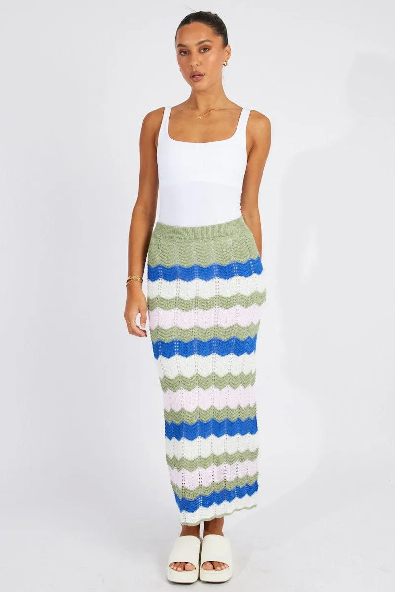 Feminine Charm Multi Stripe Knit Skirt Crochet
