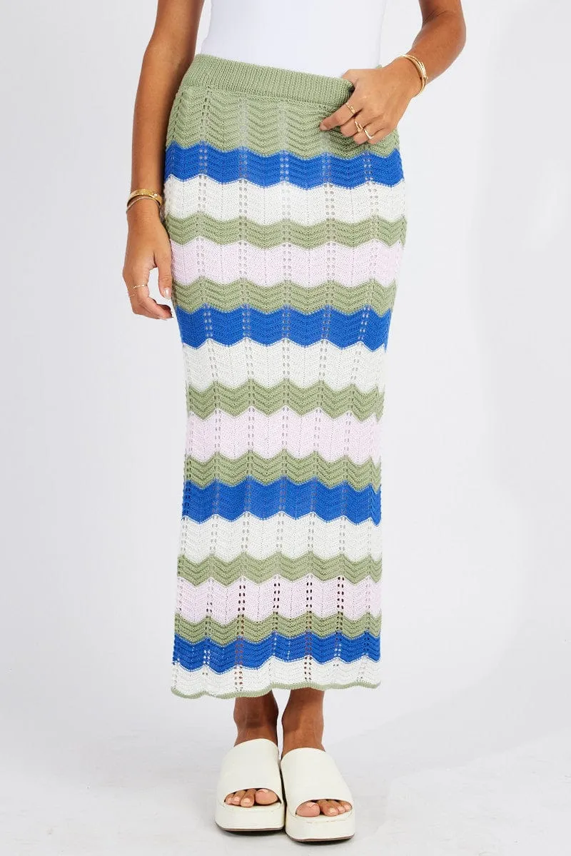 Tailored Cut Multi Stripe Knit Skirt Crochet