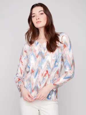 Printed V-Neck Sweater - Chevron Winter Style Must-Have