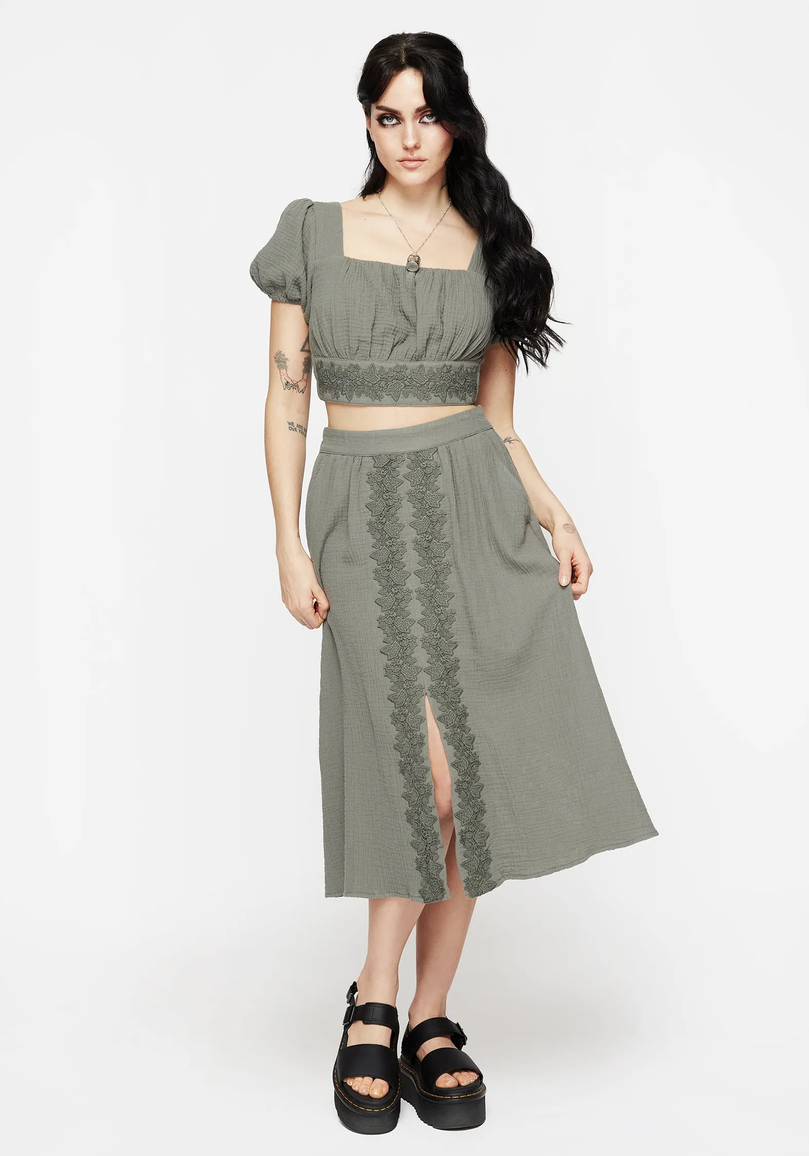 Alder Cotton Ivy Detail Midi Skirt Streetwear Look Style Vibes
