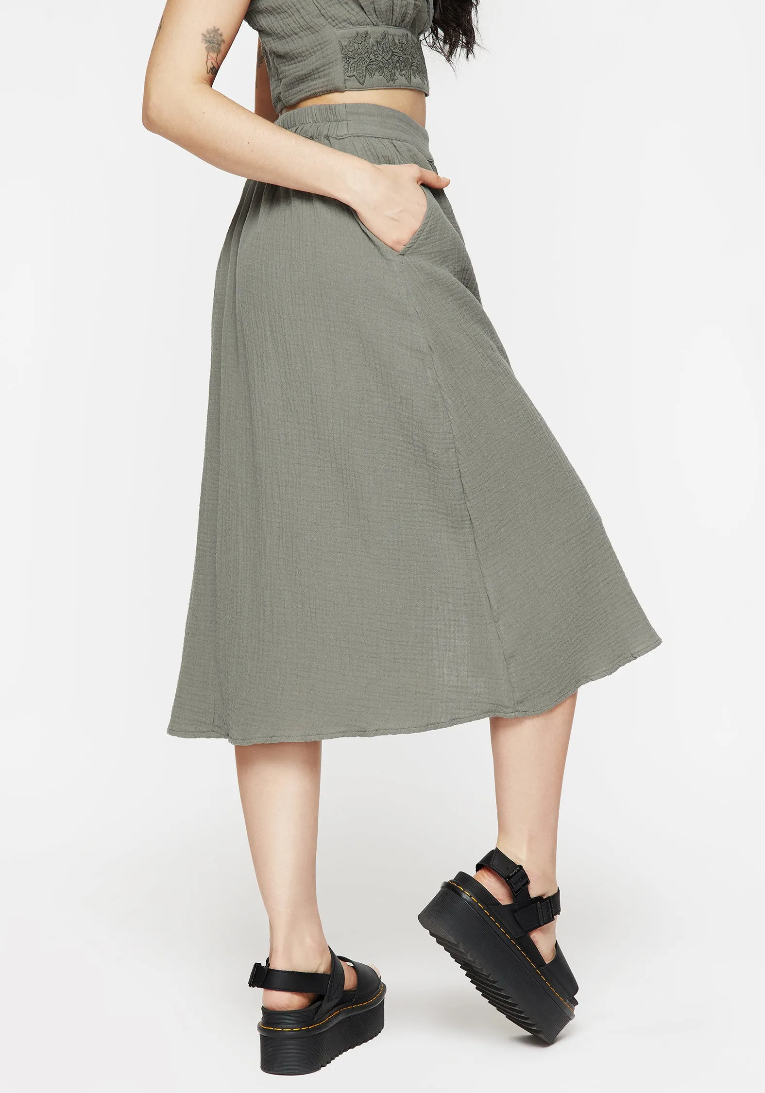 Alder Cotton Ivy Detail Midi Skirt Mix Separates
