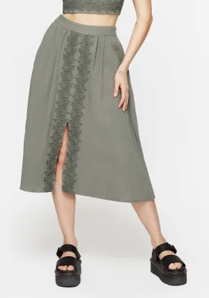 Double Stitched Street Edge Alder Cotton Ivy Detail Midi Skirt