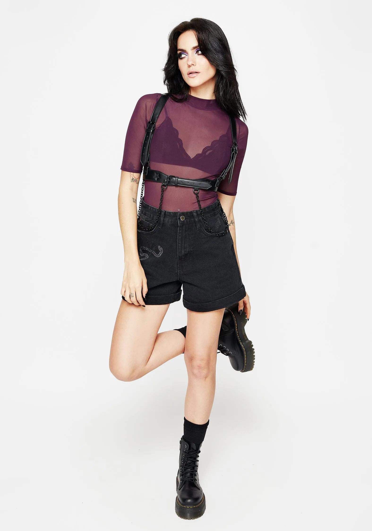 Biodegradable Options Jinx Mesh Short Sleeve Top - Purple