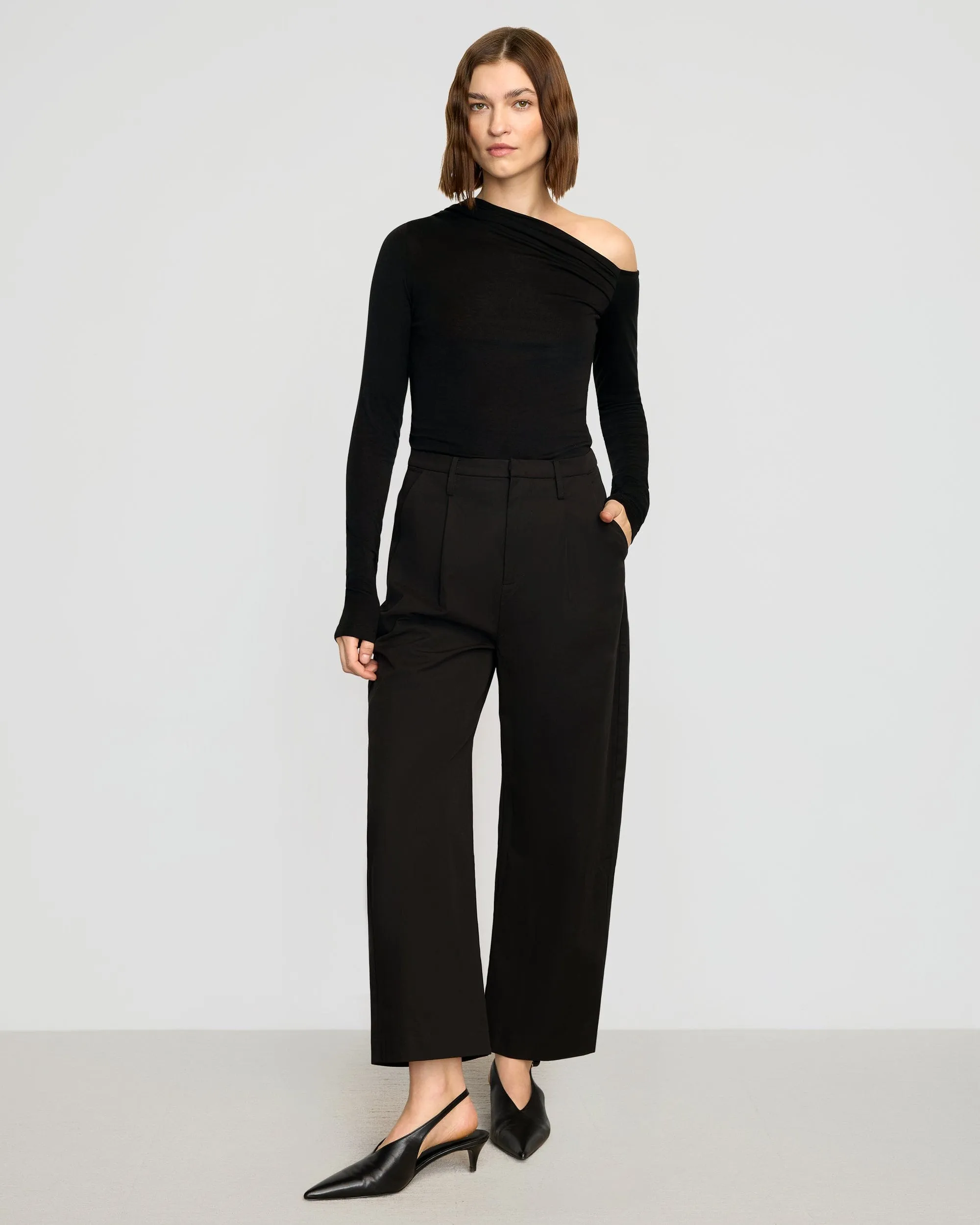 Essential Fashion Ayra Tencel-Wool Off-Shoulder Tee