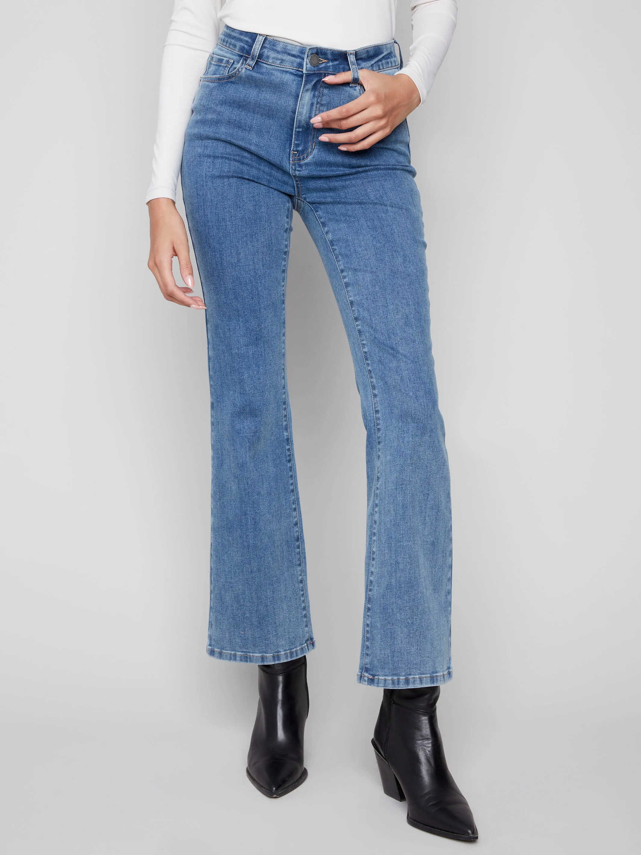 Celine Flare Leg Jeans - Medium Blue Button Fly Option