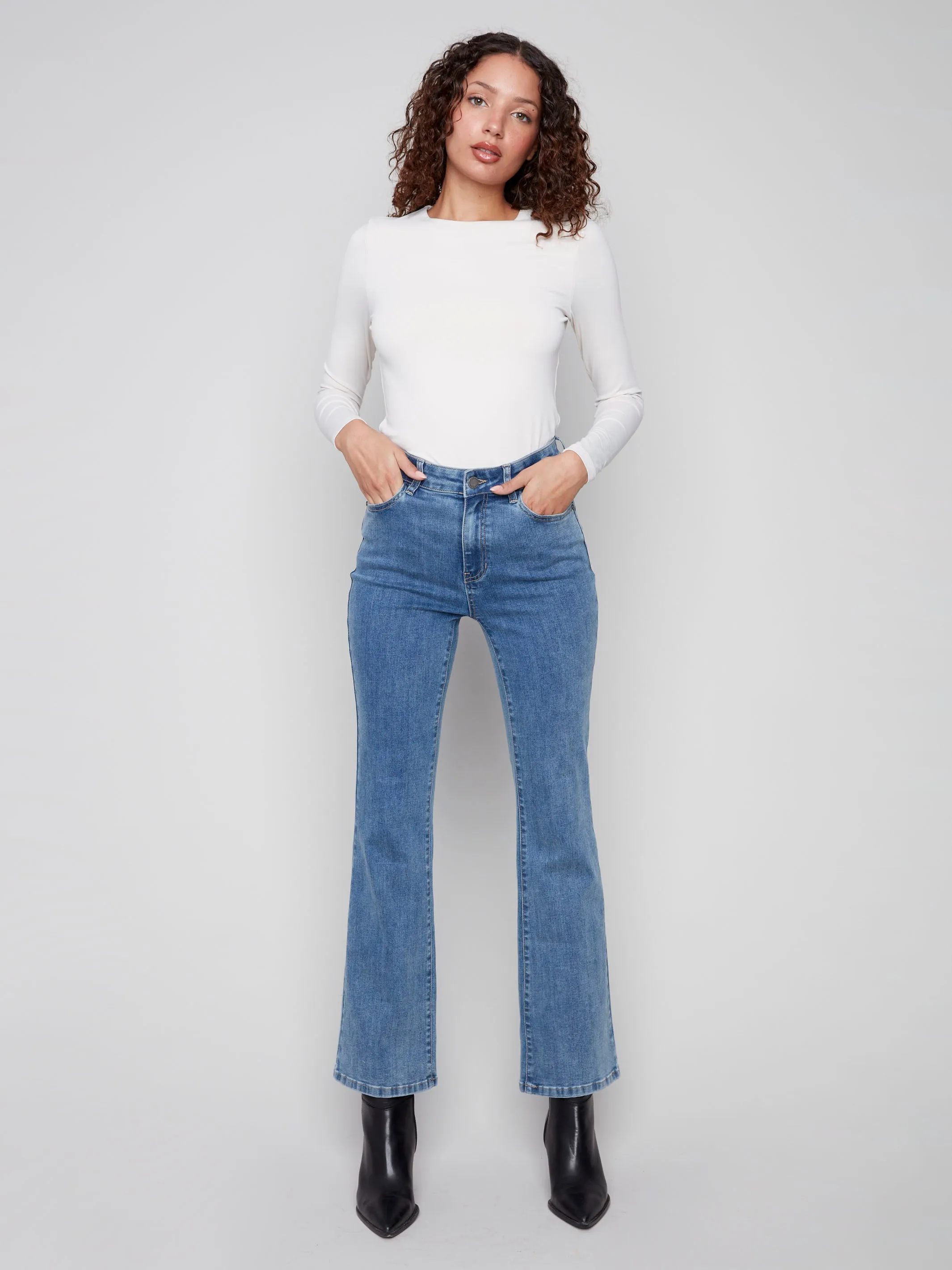 Celine Flare Leg Jeans - Medium Blue Everyday Neutral Smooth Shape