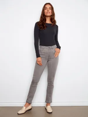 Cuffed Hem Twill Jeans - Smoke Grey Lightweight Denim Blend Fast Match