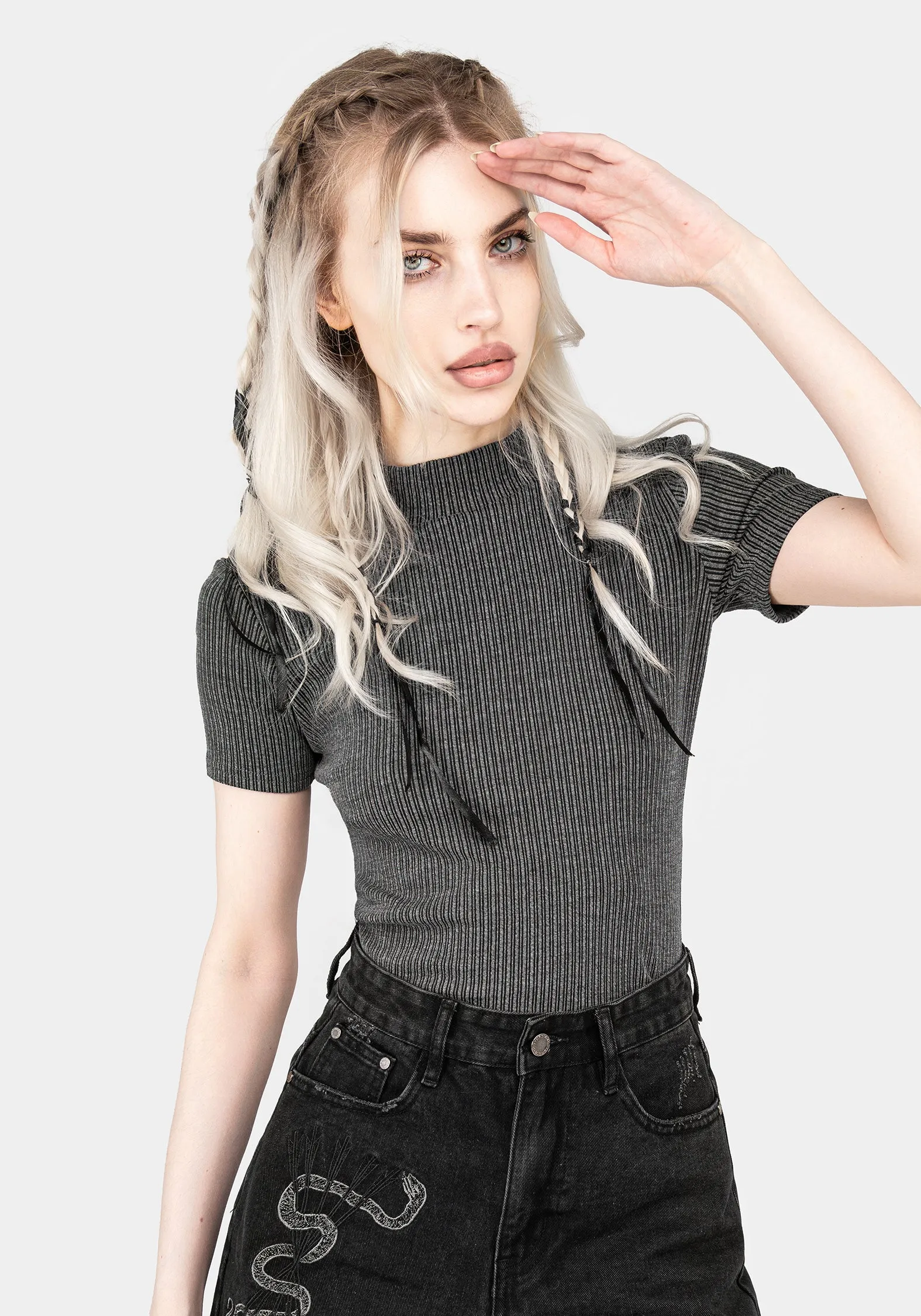 Bryony Striped Crop Top Foam Print Detail