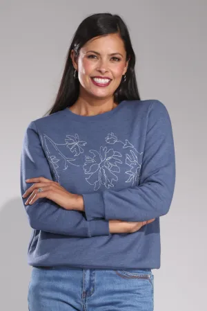 Sweatshirt | Indgo/Ivory Embroidery | 3395B1 Effortless Style Timeless Comfort